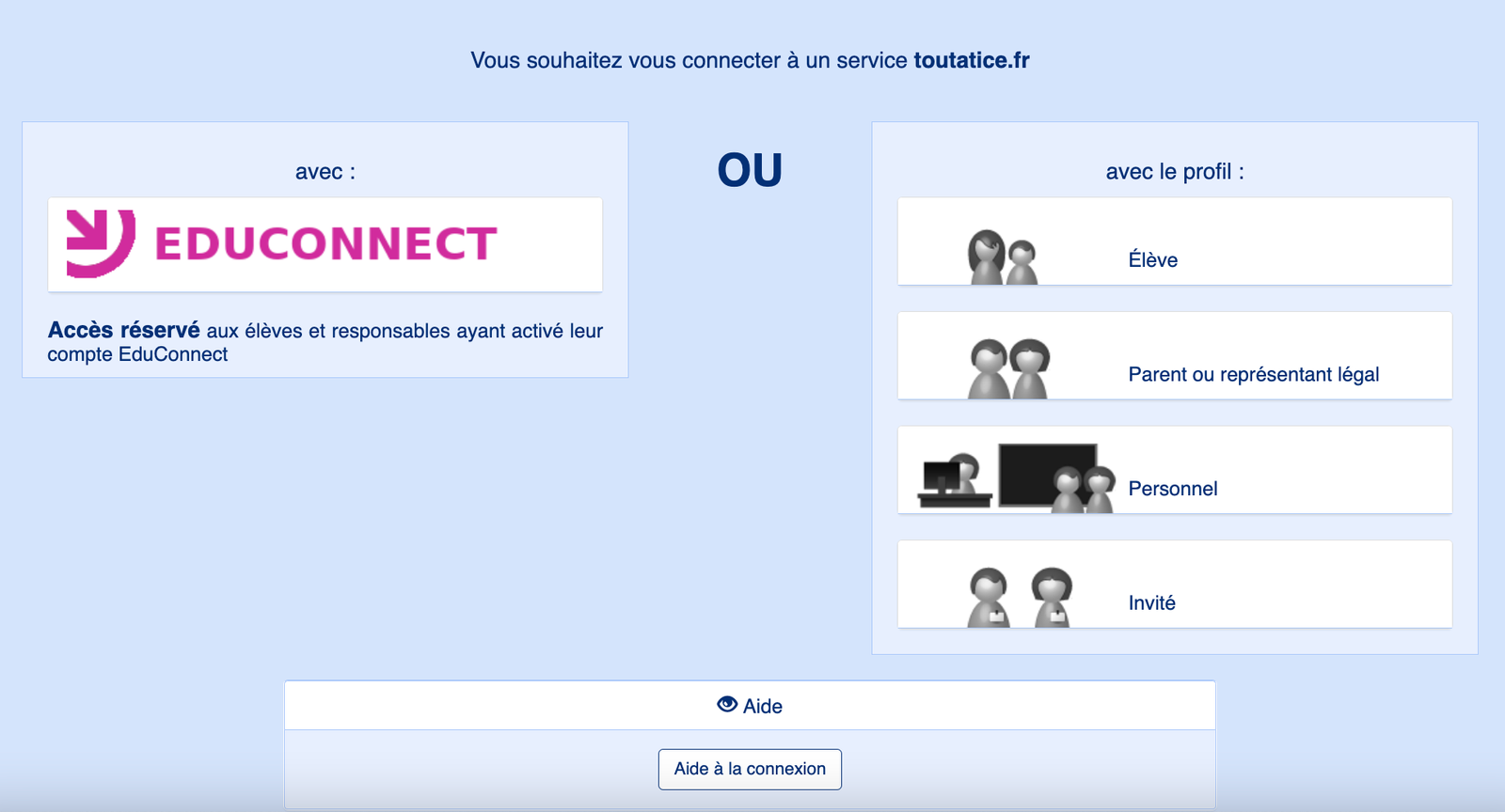 page de connexion à toutatice