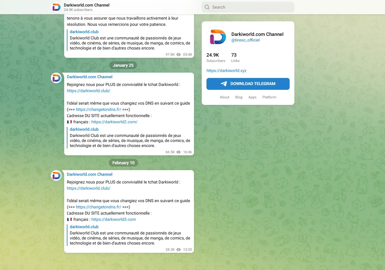 compte télégram du site Darkiworld