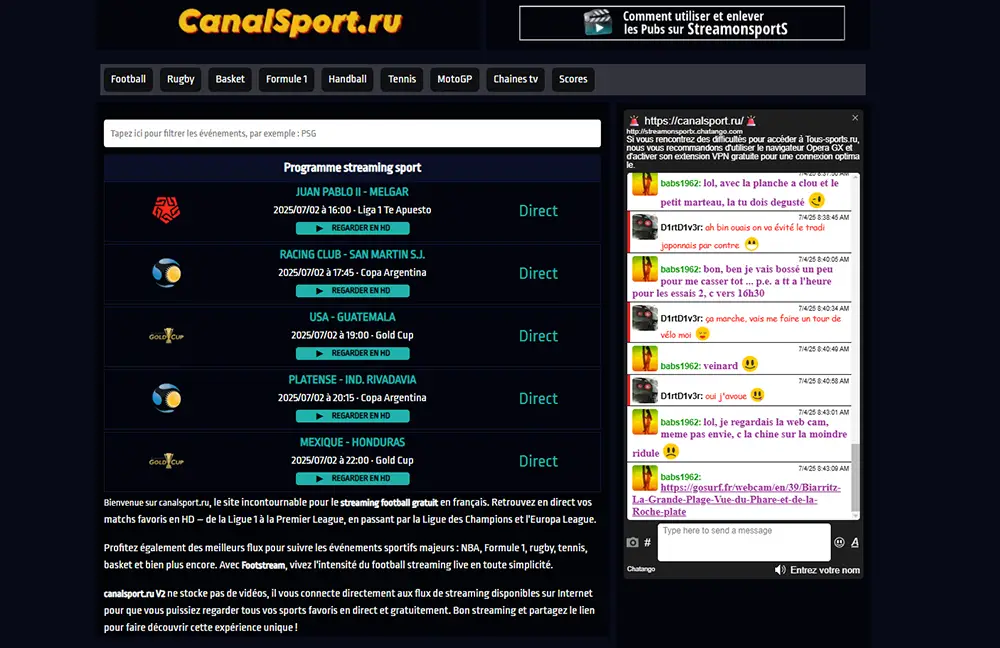 interface de streamonsport officiel