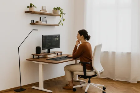 étagère suspendue dans un bureau de travail