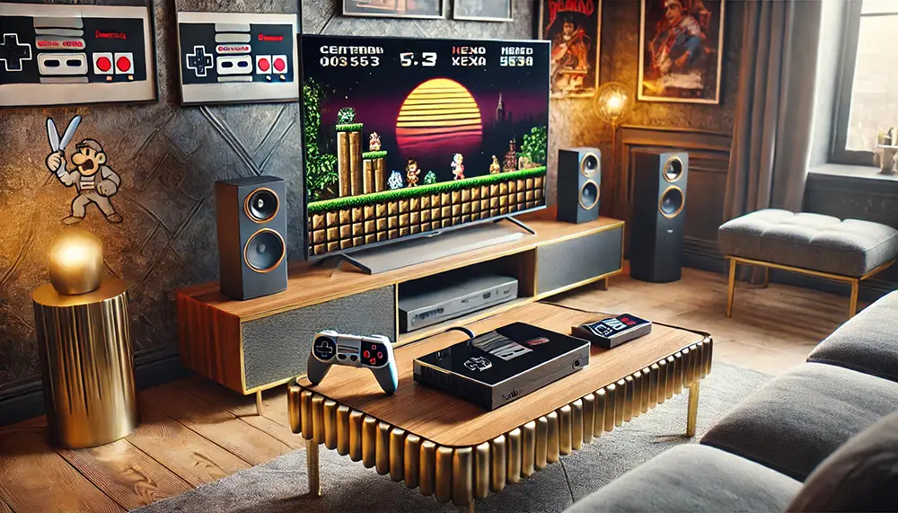 jeu vidéo super mario sur télévision dans un salon