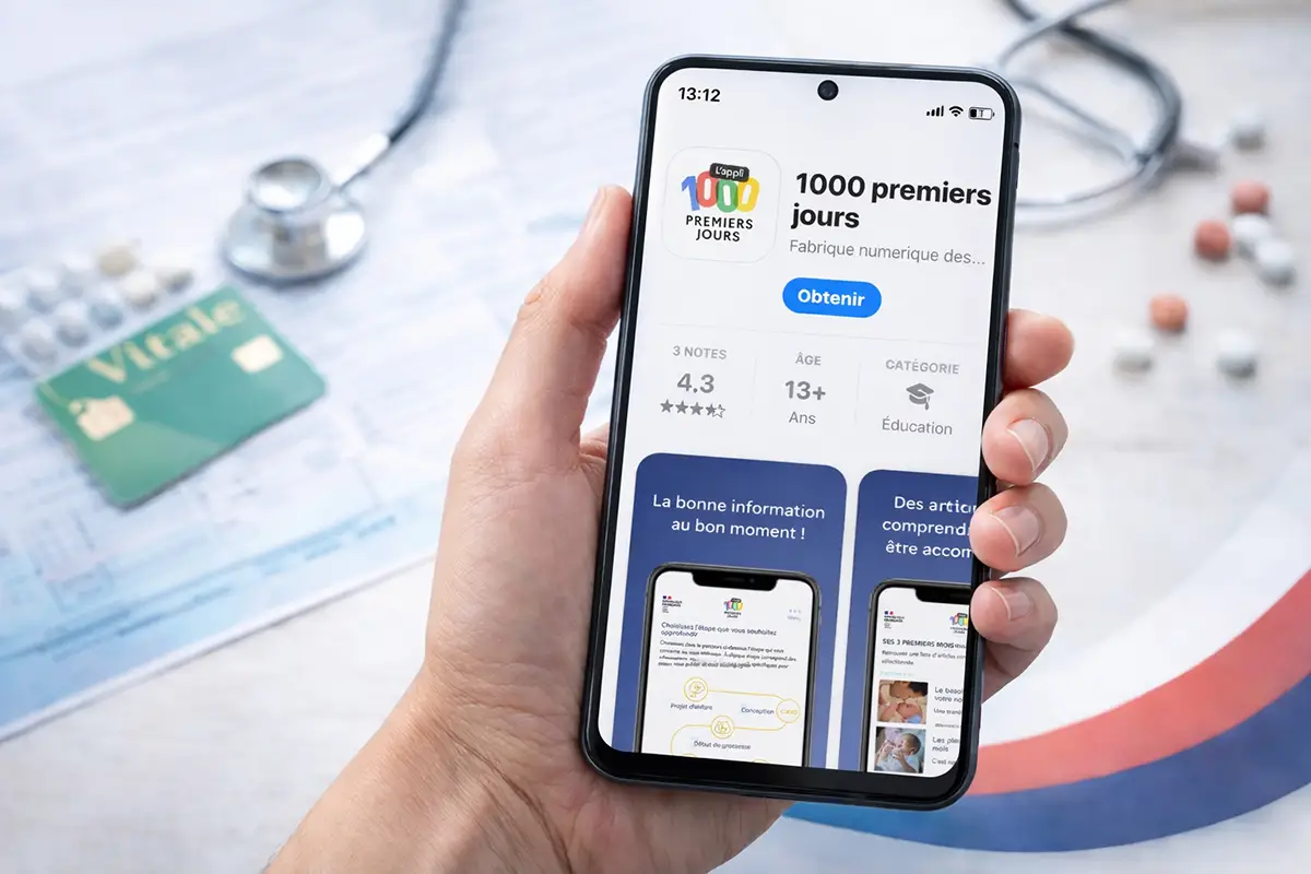 Interface de téléchargement de l'application 1000 Premiers Jours pour le suivi de grossesse et bébé sur mobile