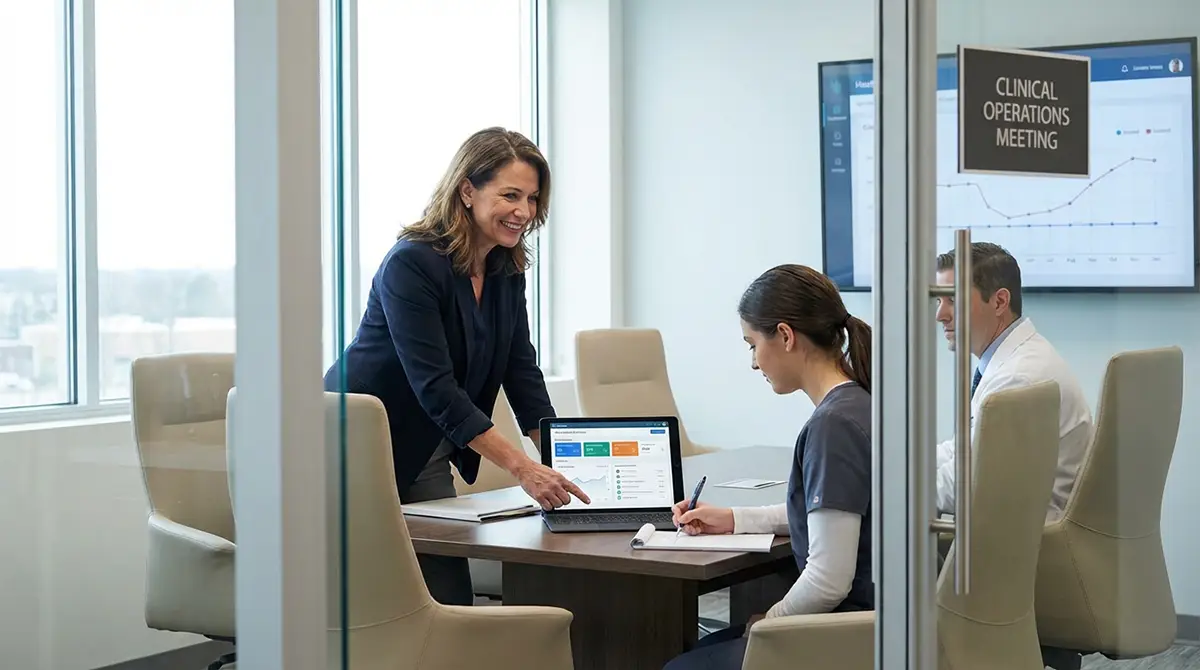 Secrétaire médicale expérimentée en position de coordinatrice, illustrant les possibilités d'évolution de carrière dans le secteur médico-social.