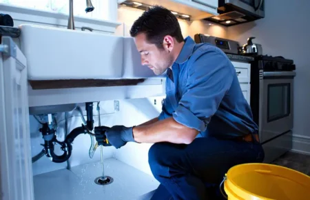 Combien coûte le débouchage d’une canalisation ? Plombier en train de déboucher les canalisations de l'évier de la cuisine