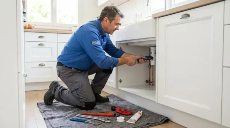 Comment entretenir sa plomberie au quotidien : le guide pratique pour éviter les mauvaises surprises Plombier effectuant l'entretien plomberie d'une maison avec outils professionnels