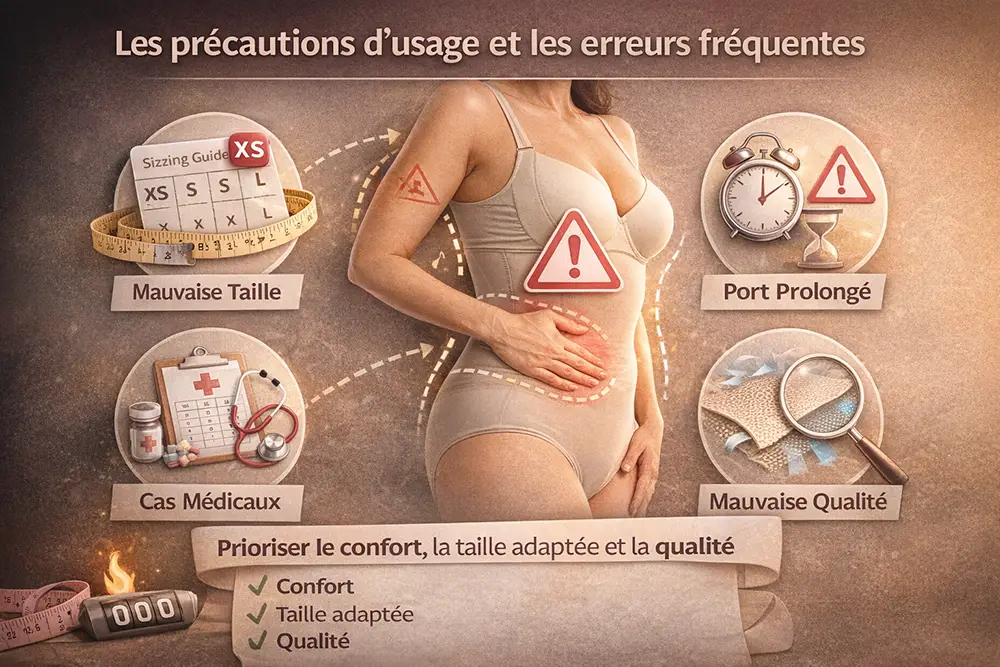 infographie indiquant les erreurs fréquentes et précautions d'usage du body gainant