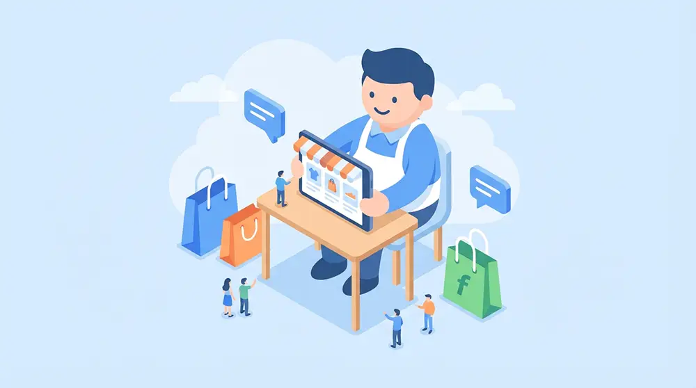 Entrepreneur gérant une boutique Facebook Shops avec Marketplace et Messenger
