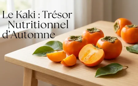 Kakis oranges frais disposés sur table en bois - bienfaits nutritionnels du kaki
