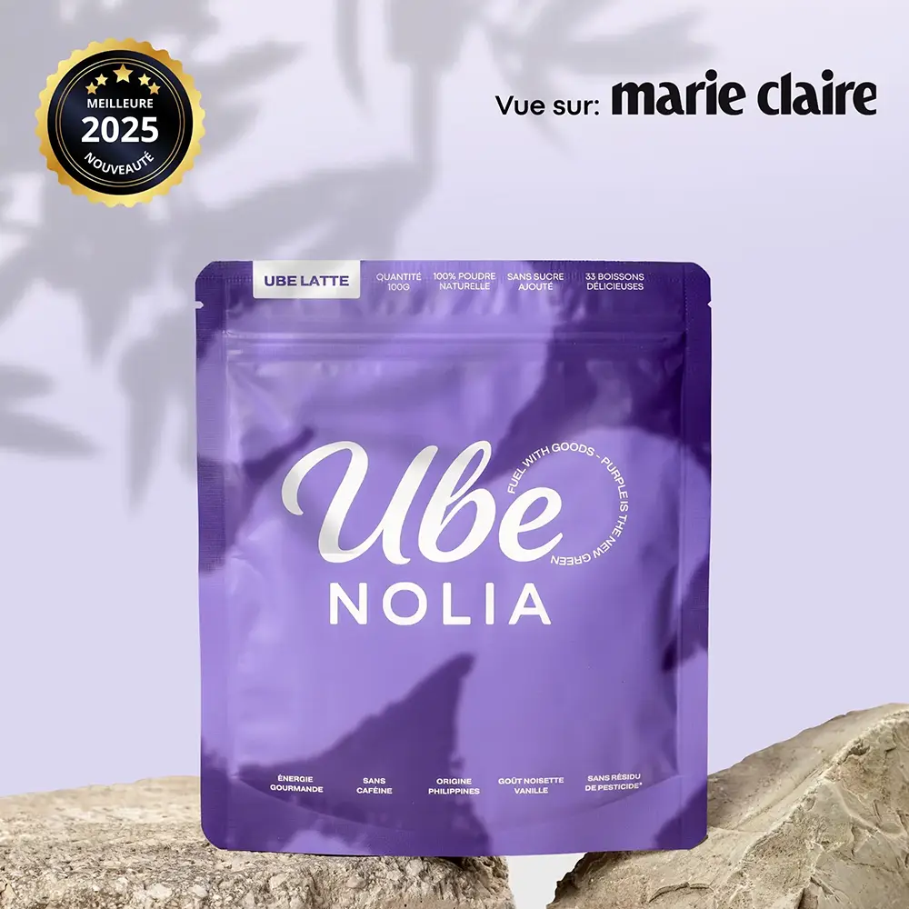 gros plan sur l'emballage et pr&eacute;sentation du produit ube Nolia