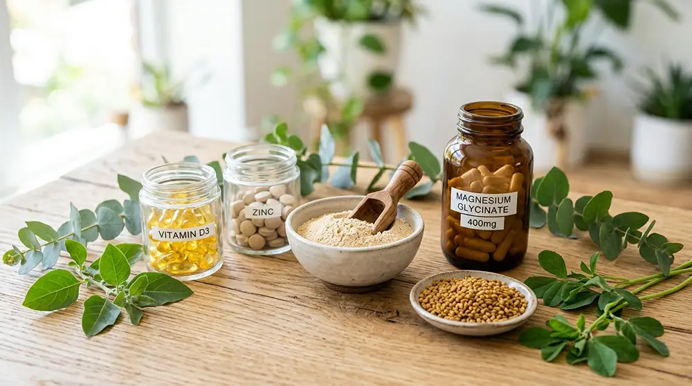 Compl&eacute;ments alimentaires naturels pour la testost&eacute;rone : vitamine D, zinc, magn&eacute;sium, ashwagandha et fenugrec