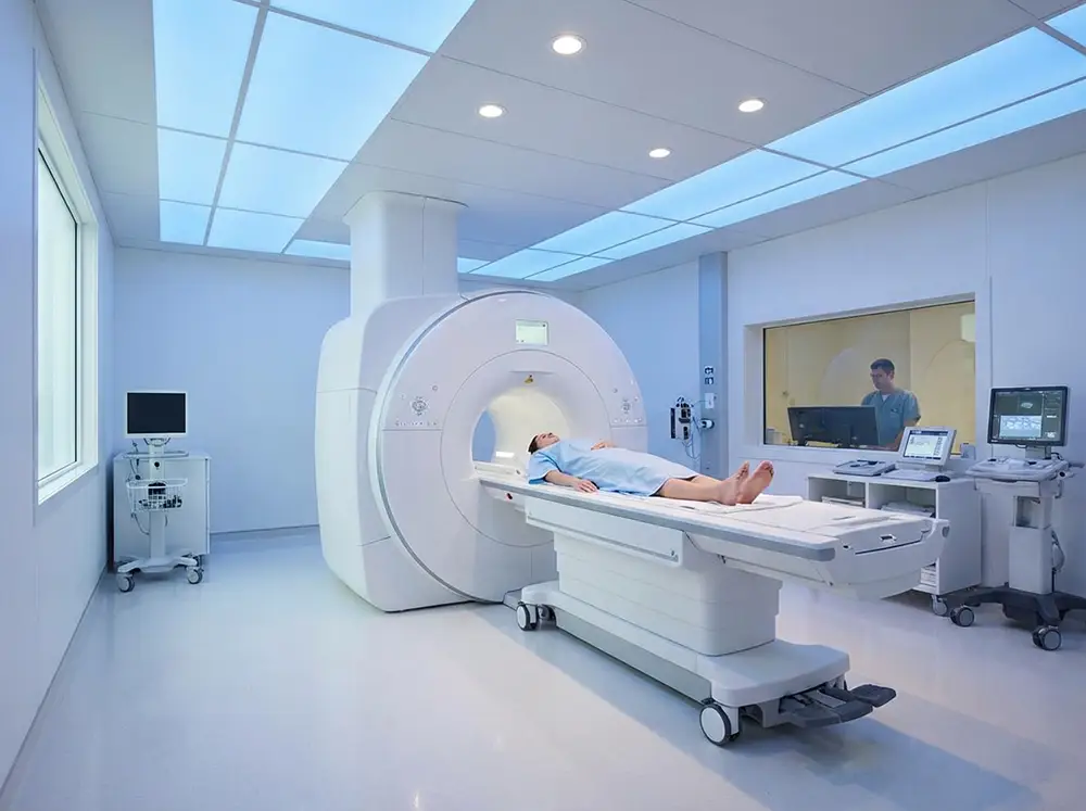 Patient en cours d'examen IRM cérébrale pour le diagnostic d'une leucopathie vasculaire