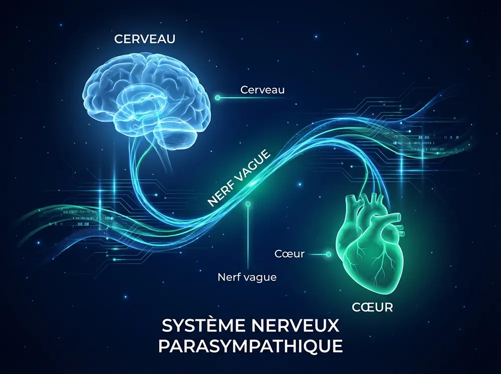 Sch&eacute;ma du nerf vague activ&eacute; par la technique de respiration 4-7-8