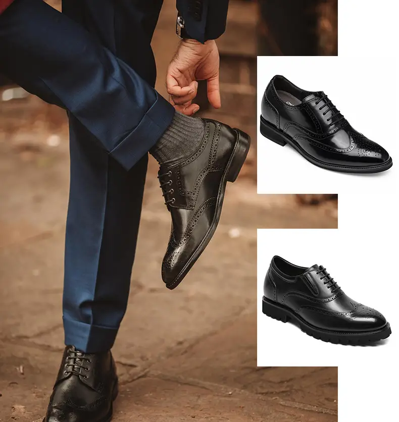 Homme mettant des chaussures neuves noires