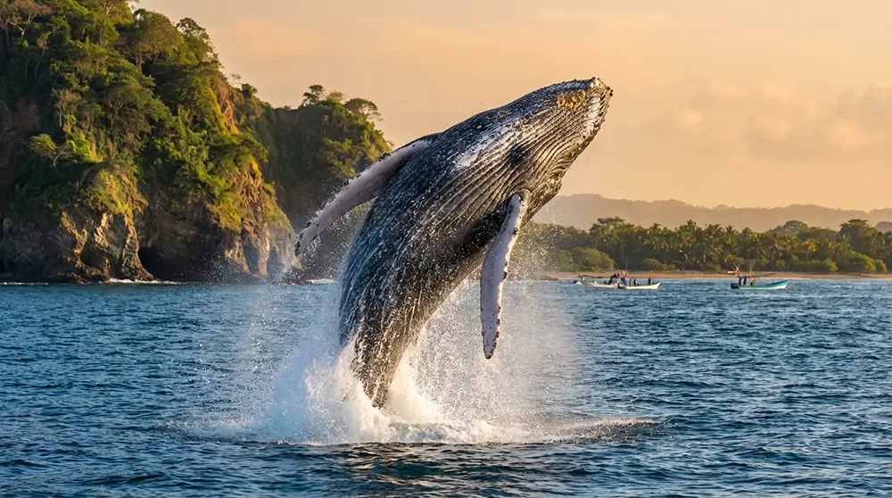 Baleine &agrave; bosse sautant hors de l'eau au large de Puerto L&oacute;pez en &Eacute;quateur