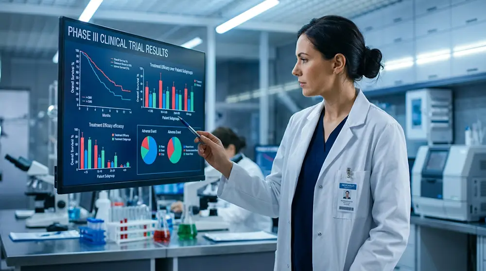 Chercheur analysant des r&eacute;sultats d'essais cliniques sur le CBD contre les migraines