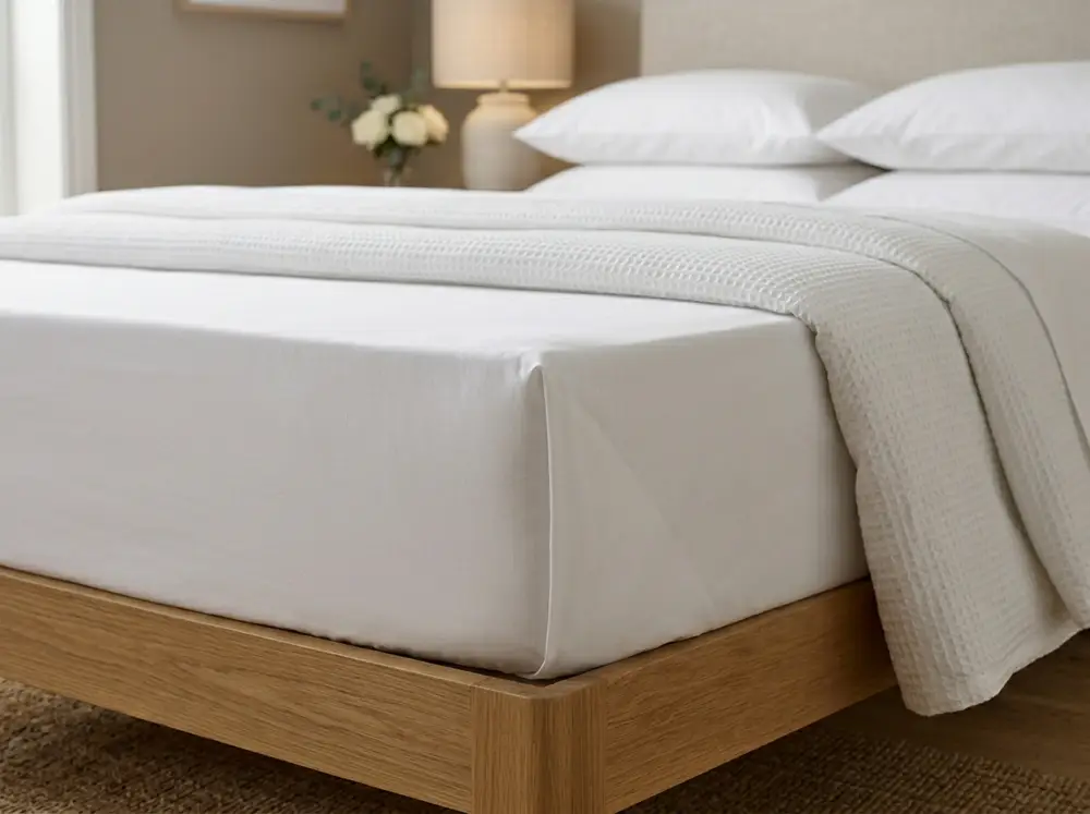 Matelas double 140x190 avec linge de lit blanc dans une chambre d'amis