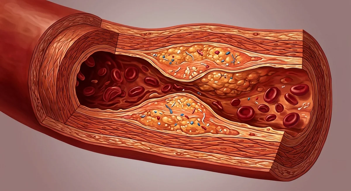Illustration médicale de microplastiques dans une plaque d'athérome artérielle humaine