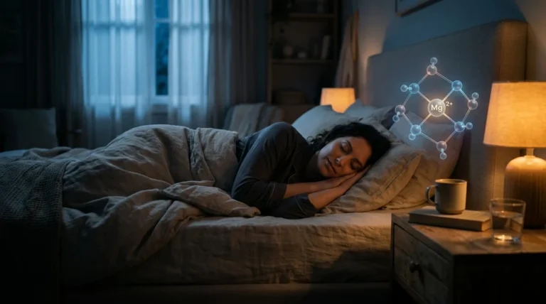 Personne endormie paisiblement avec une représentation visuelle du magnésium et du sommeil