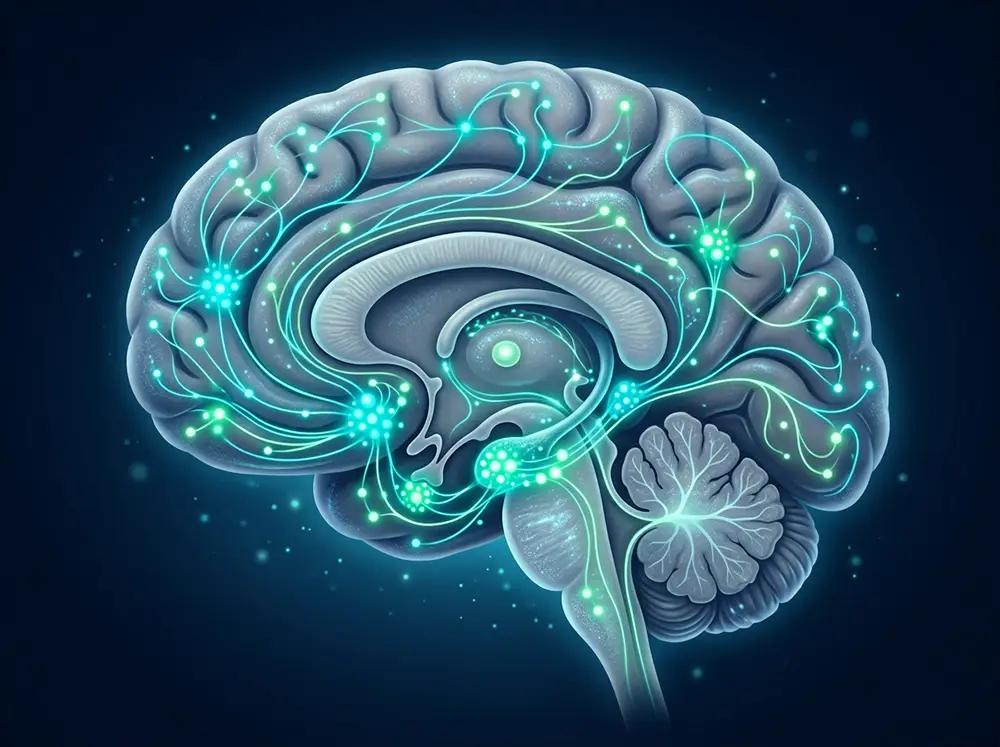 Illustration scientifique des r&eacute;cepteurs cannabino&iuml;des dans le cerveau humain