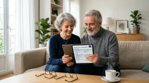 Couple senior comparant les garanties hospitalières d'une mutuelle santé