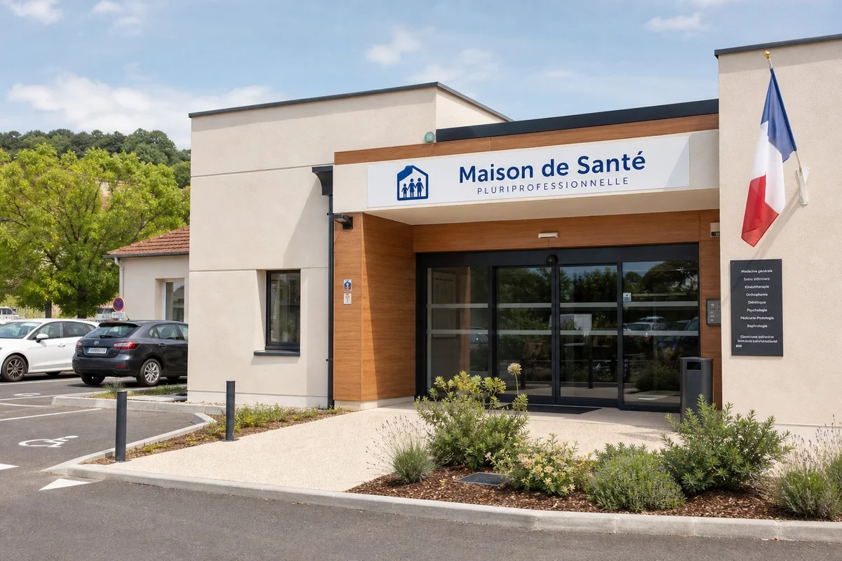Entrée d'une maison de santé pluriprofessionnelle dans une commune française