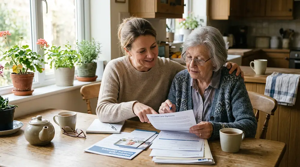 Famille comparant les alternatives à la maison de retraite pour un proche âgé
