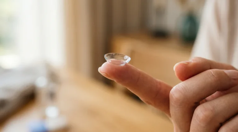 Lentille Acuvue souple posée sur le doigt avant le port quotidien