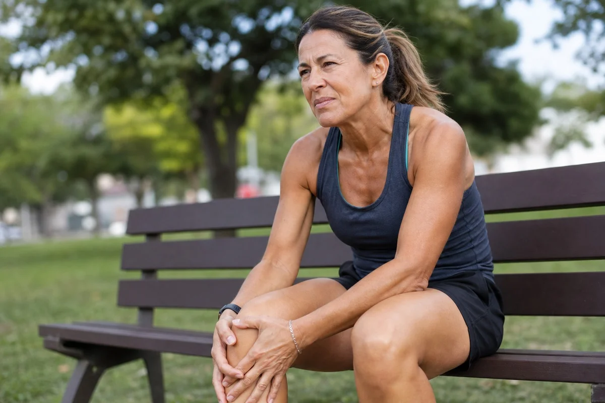 Personne active tenant son genou après un effort physique en extérieur