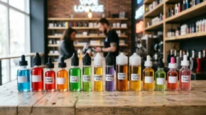 E-liquides : le guide pour trouver la saveur et le dosage qui vous correspondent Plusieurs flacons d'e-liquide alignés pour illustrer le choix de saveur et de dosage