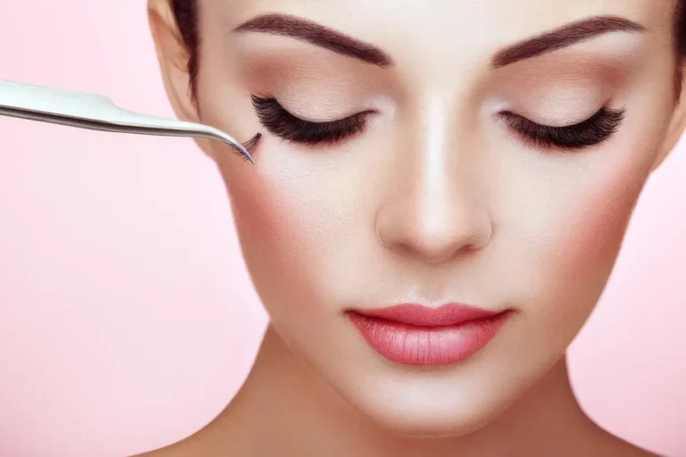 Femme avec yeux fermés et à qui on applique un rehaussement de cils coréen